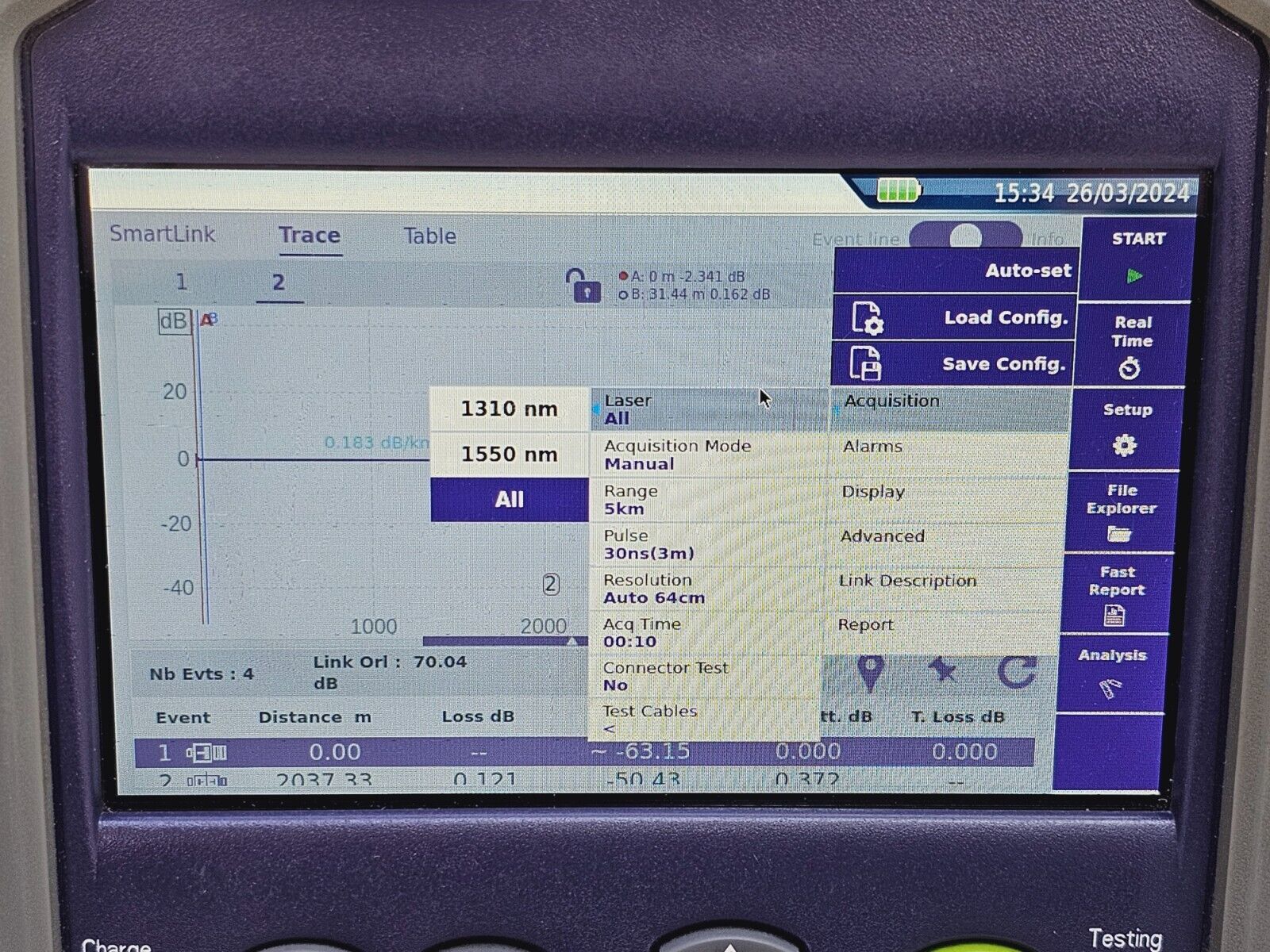 Viavi JDSU E126A SmartOTDR 1310/1550 nm 37/35 dB SM Metro Access OTDR APC-SC