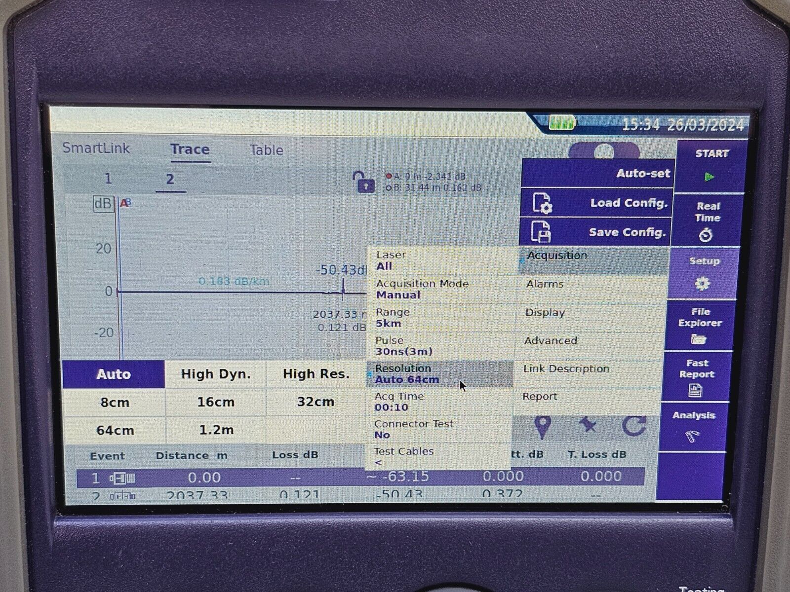 Viavi JDSU E126A SmartOTDR 1310/1550 nm 37/35 dB SM Metro Access OTDR APC-SC