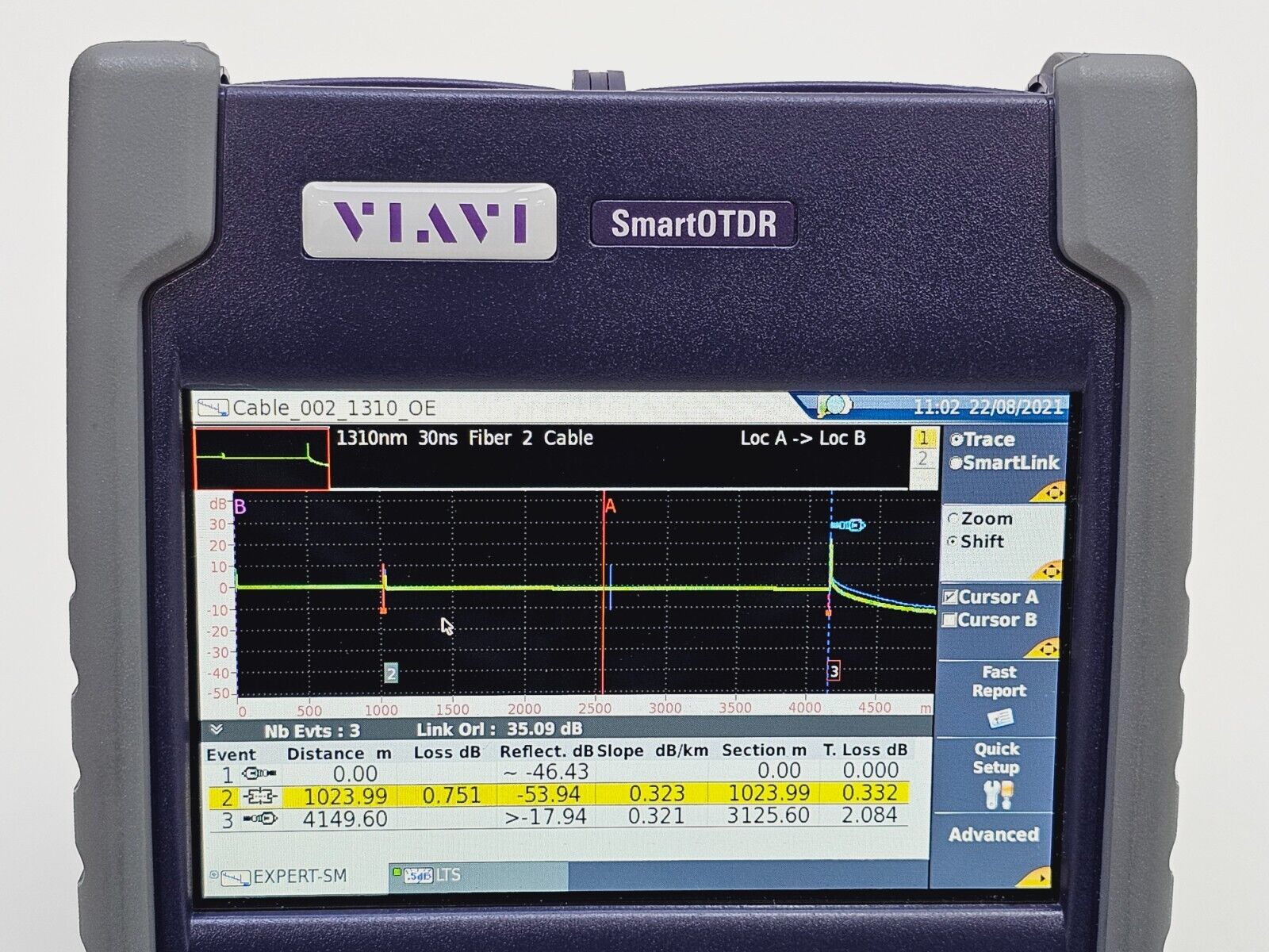 Viavi JDSU E126A SmartOTDR 1310/1550 nm 37/35 dB SM Metro Access OTDR VFL APC SC