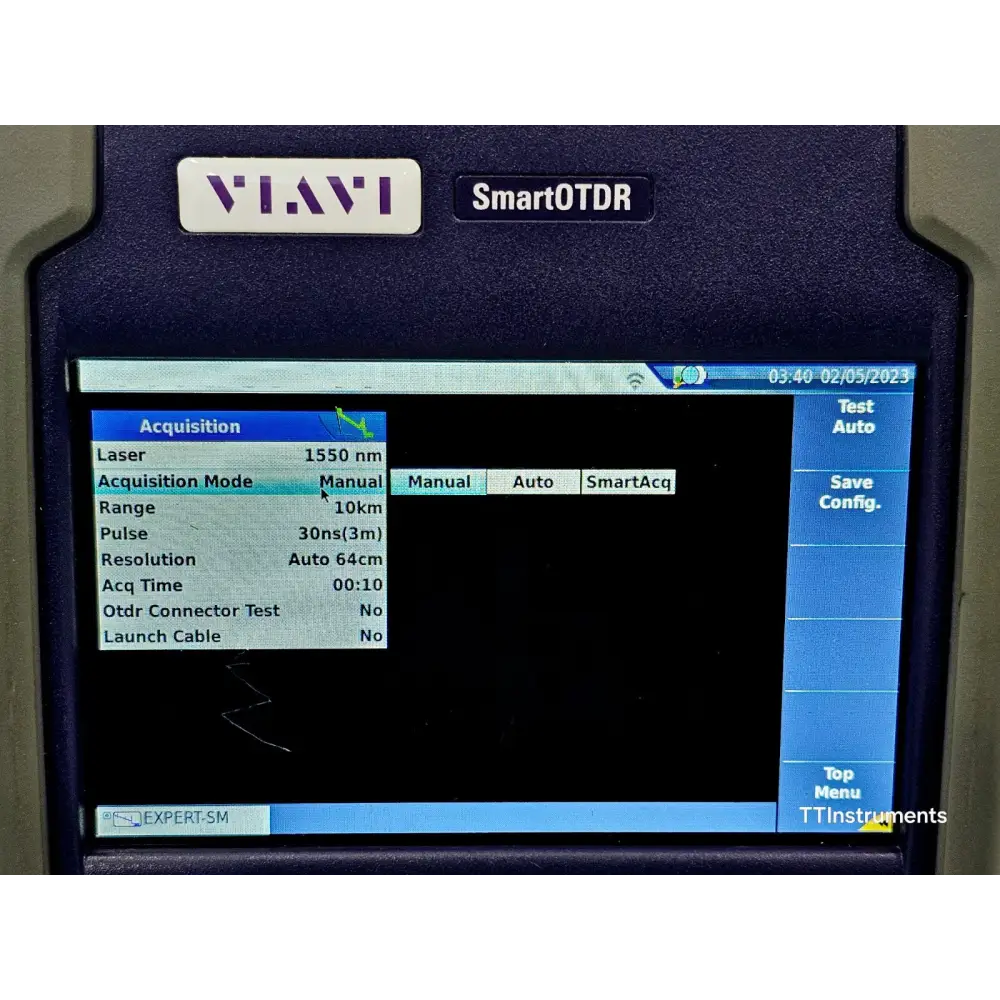 Viavi E126A SmartOTDR unit inside soft carry case showing storage configuration