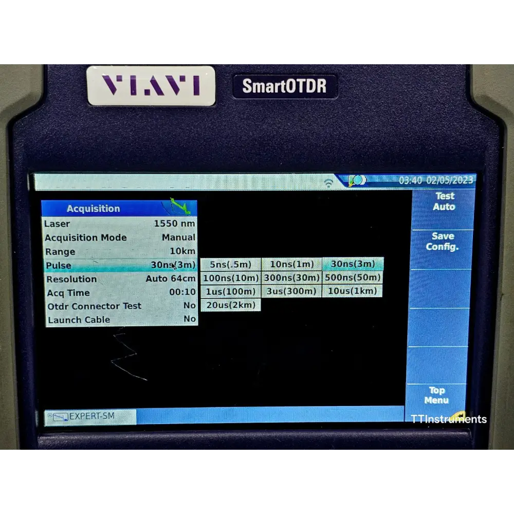 Viavi E126A SmartOTDR bottom view showing charging port and unit markings