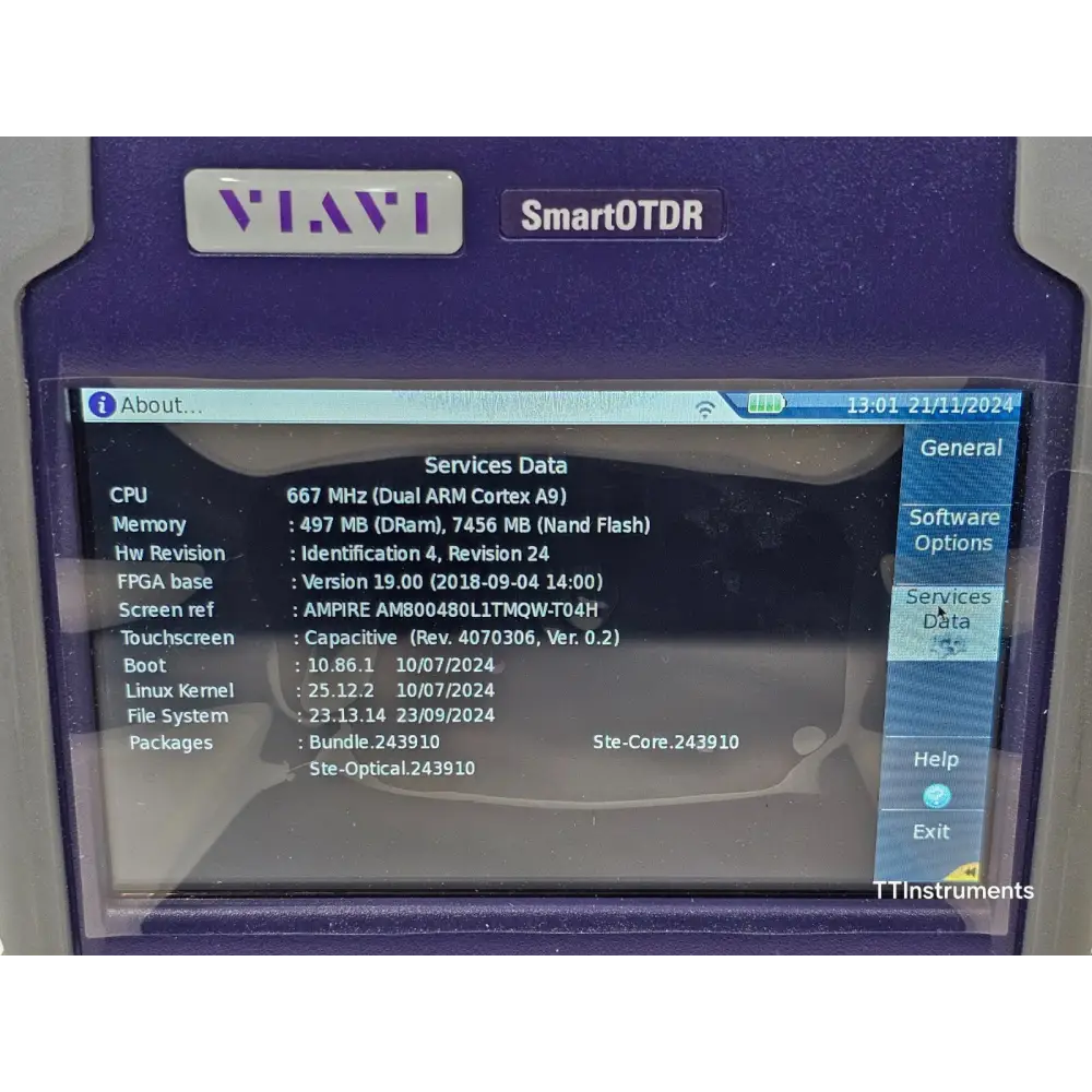 Viavi JDSU E136FB SmartOTDR shown with stylus and power adapter accessories