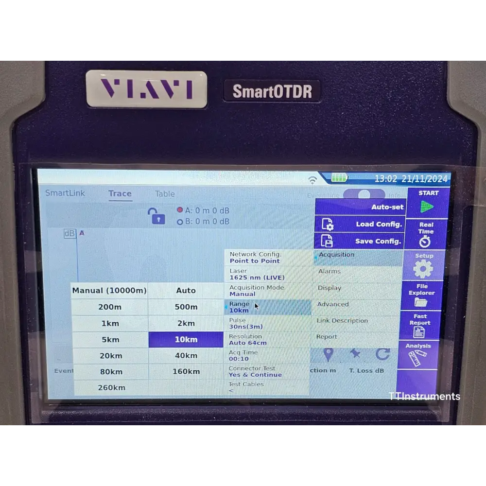 Viavi JDSU E136FB SmartOTDR front panel close-up showing keypad and indicator LEDs