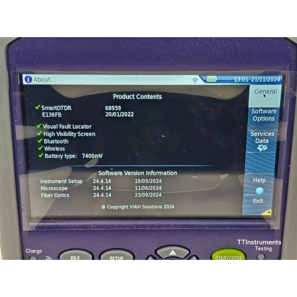 Viavi JDSU E136FB SmartOTDR 1625 nm live fibre test mode on display