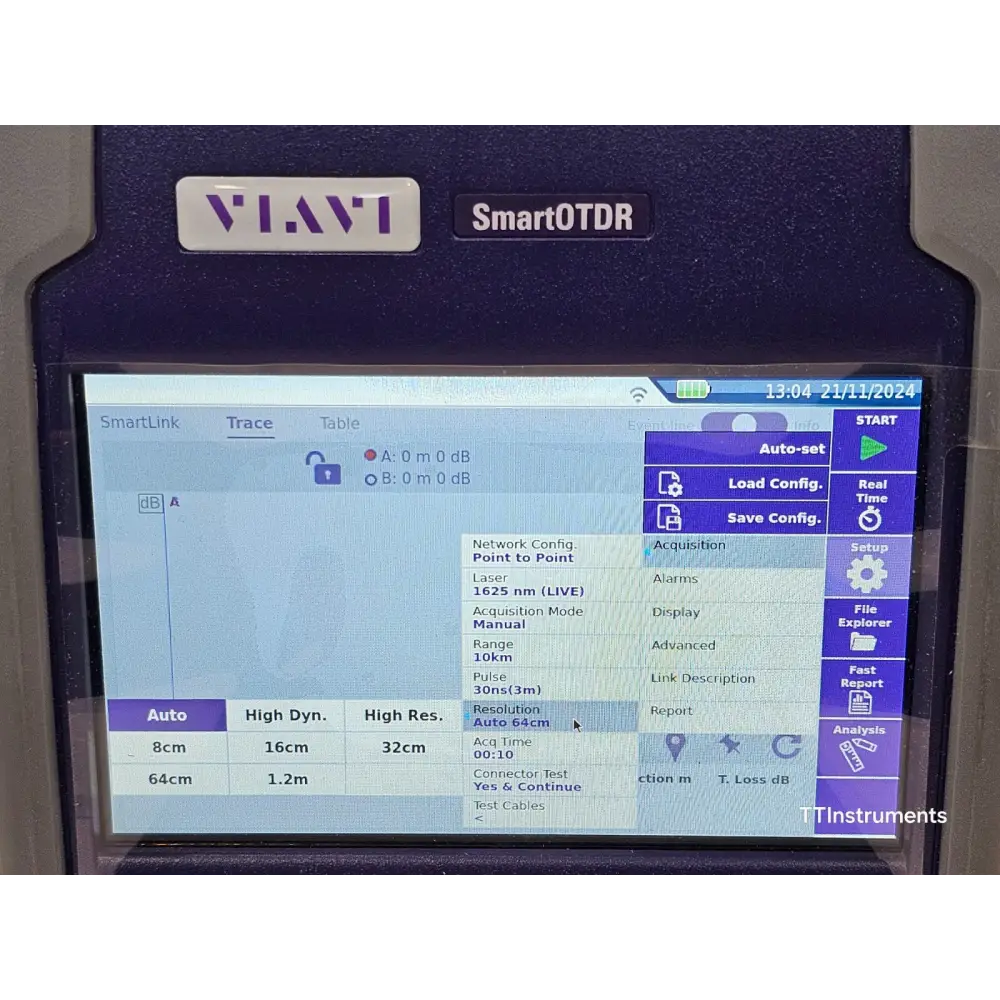 Viavi JDSU E136FB SmartOTDR screen showing wavelength selection menu 1310 1550 1625 nm