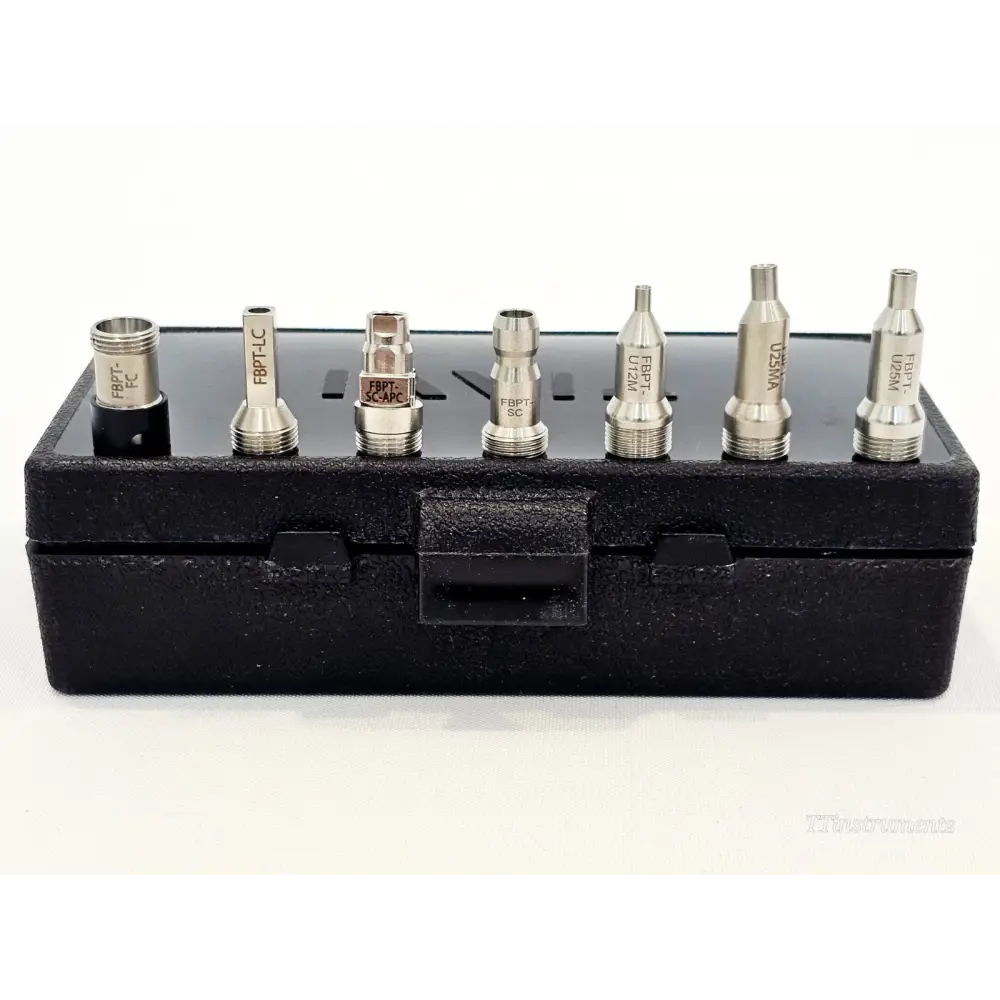 Viavi JDSU FBPT 7x tip set for P5000i and FiberChek fibre inspection microscopes, all tips laid out