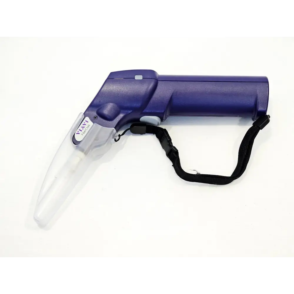 VIAVI FiberChek FIT-FC-KIT3 probe right-side view showing purple body, clear barrel, and wrist strap
