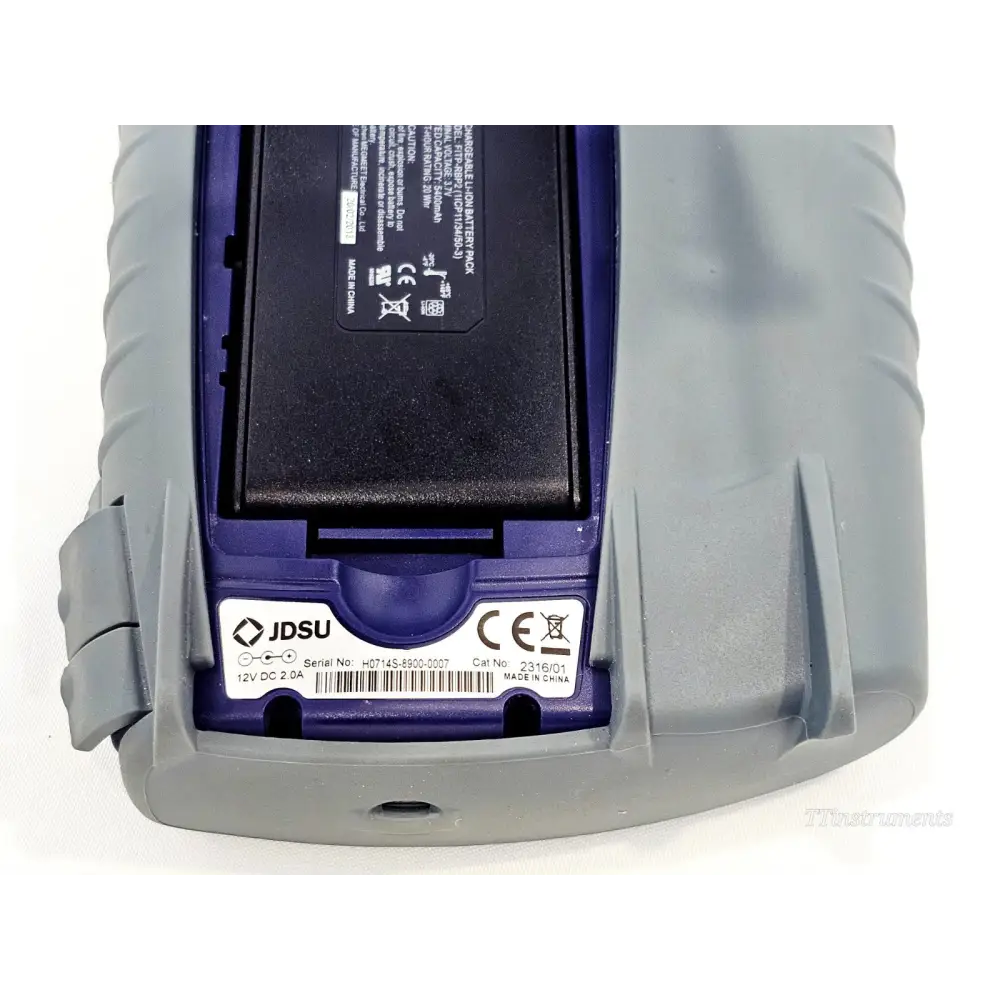 VIAVI JDSU OLP-82P base showing Li-Ion battery installed, JDSU label with serial H0714S-8900-0007, Cat No 2316/01