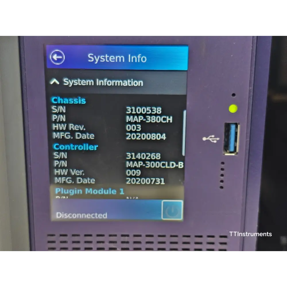 MAP300 8-slot mainframe chassis close-up of front panel controls