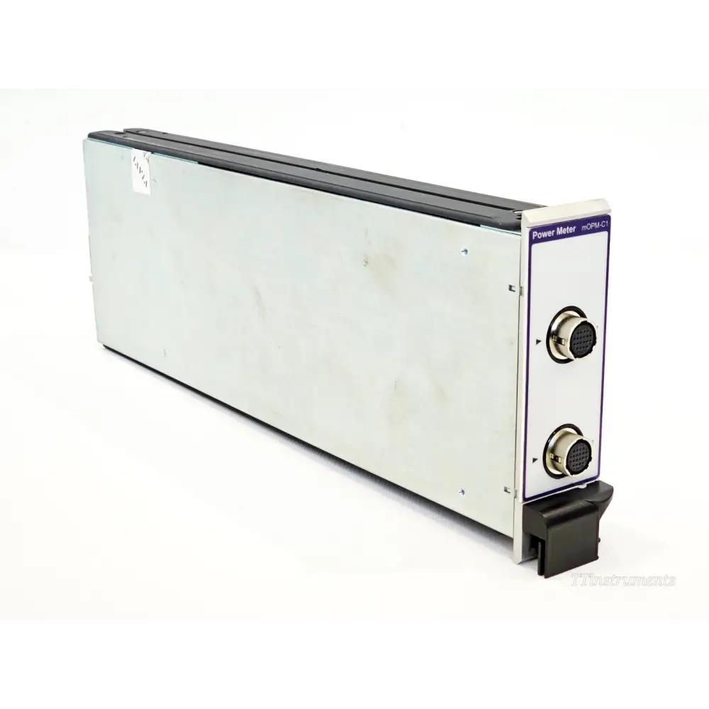 Viavi mOPM-C1RH2 Power Meter module rear three-quarter view showing silver chassis and Power Meter mOPM-C1 label on faceplate