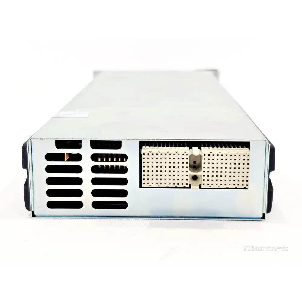 Viavi mOPM-C1RH2 rear connector end view showing backplane interface connectors, gold pins, and ventilation slots