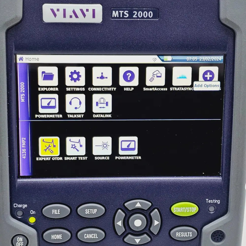 Viavi MTS 2000 OTDR displaying bidirectional OTDR trace analysis on screen