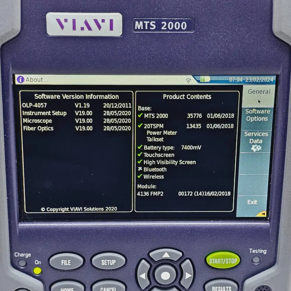 Viavi MTS 2000 OTDR system full kit including carry case, AC adapter, and stylus
