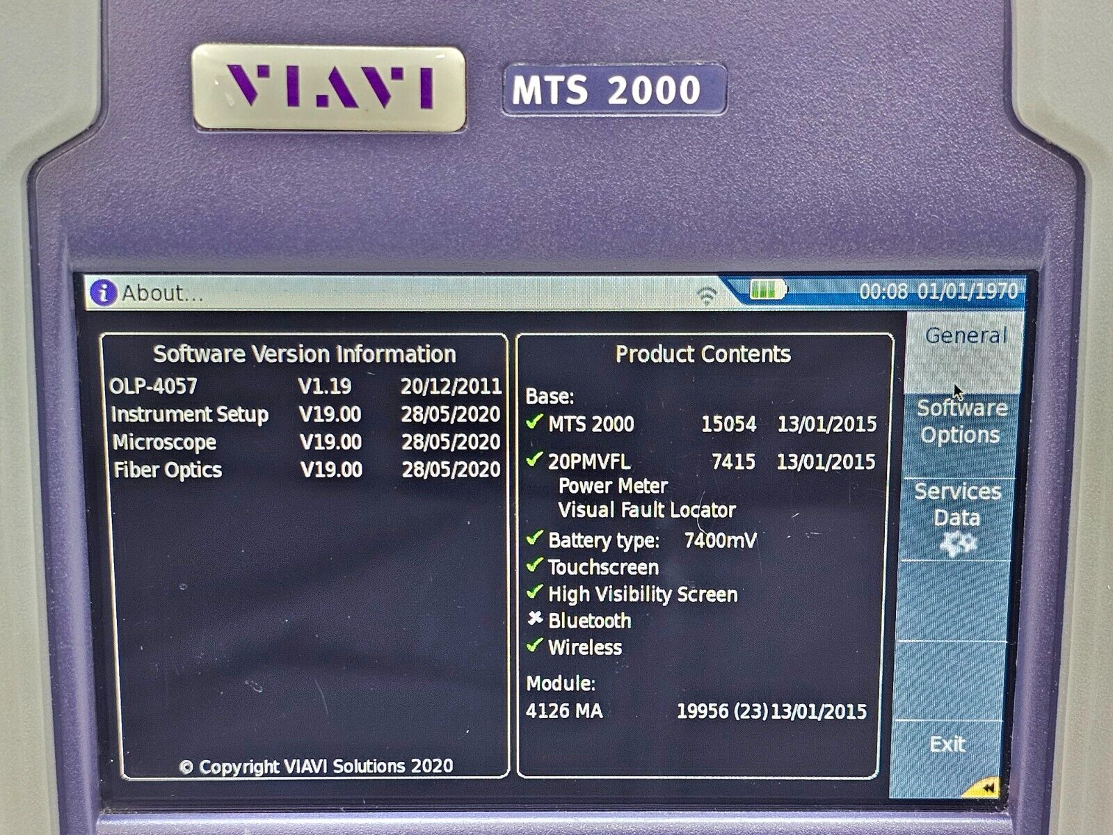 Viavi JDSU MTS 2000 Mainframe + 4126 MA SM OTDR 1310/1550nm Fiber Complete Softw