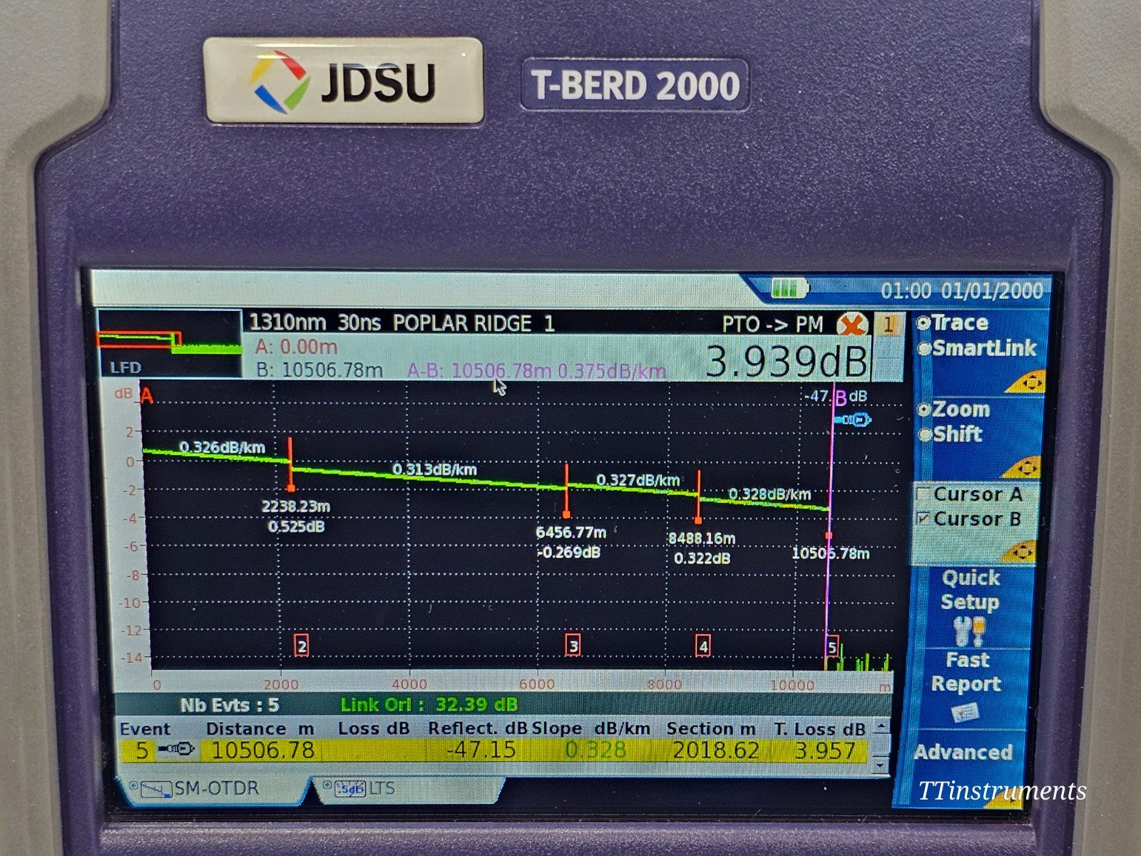 Viavi JDSU MTS 2000 Mainframe & 4126 MA SM OTDR 1310/1550nm LC-APC 37/35 dB SM