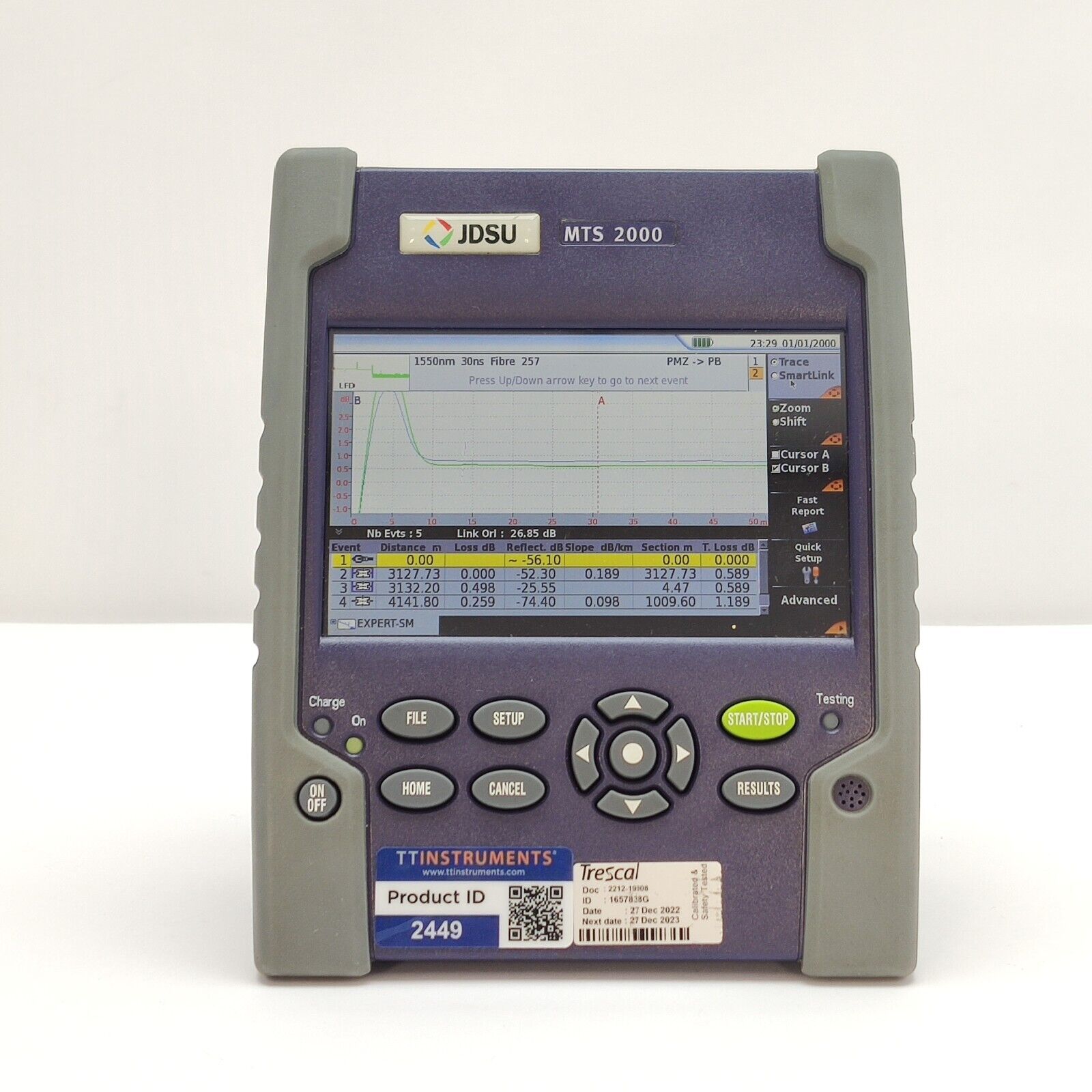 Viavi JDSU MTS 2000 Mainframe w/ 4126 MA SM OTDR 1310/1550 nm 37/35 dB APC