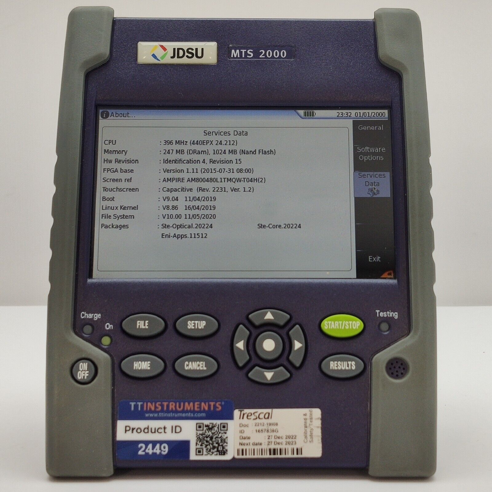 Viavi JDSU MTS 2000 Mainframe w/ 4126 MA SM OTDR 1310/1550 nm 37/35 dB APC