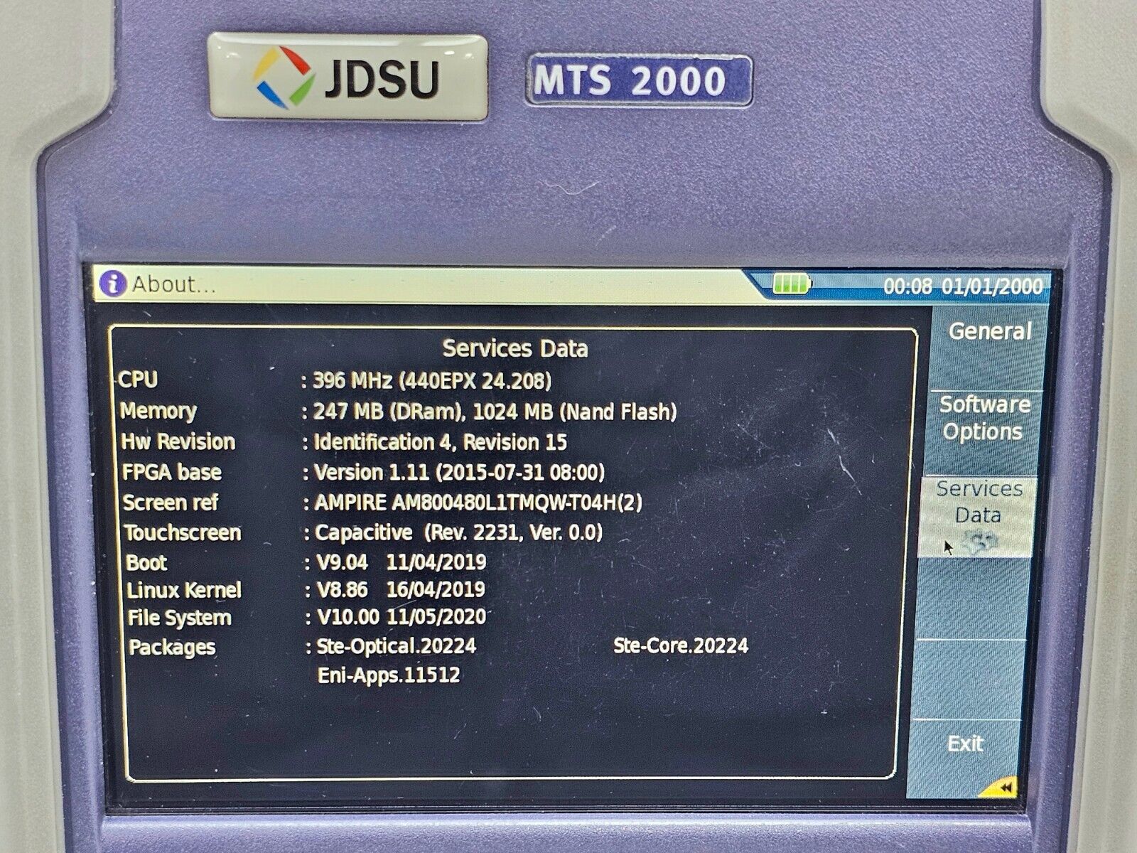 Viavi JDSU MTS 2000 Mainframe w/ 4126 MA SM OTDR 1310/1550 nm 37/35 dB APC