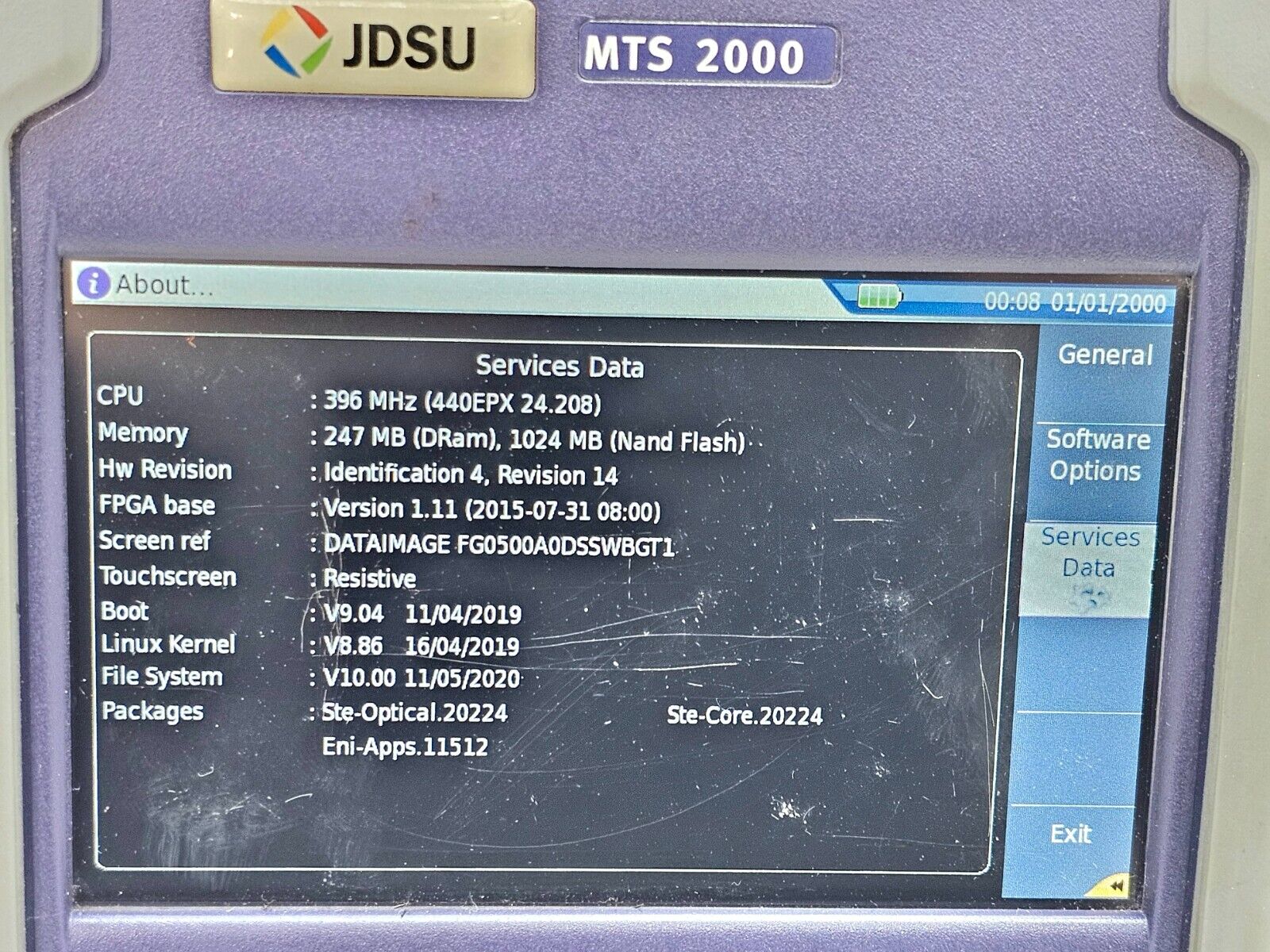 Viavi JDSU MTS 2000 Mainframe w/ 4126 MA SM OTDR 1310/1550 nm 37/35 dB PC-FC