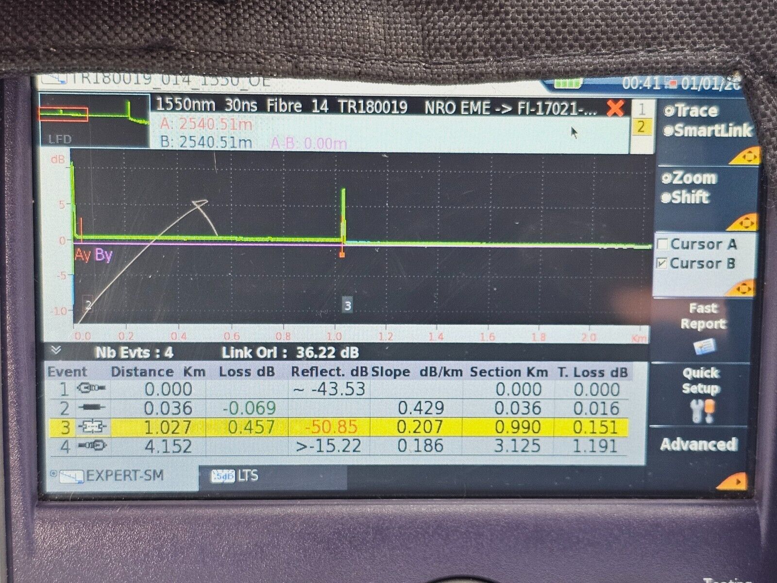Viavi JDSU MTS 2000 Mainframe with Power Meter VFL + 4126 MA SM OTDR 1310/1550nm