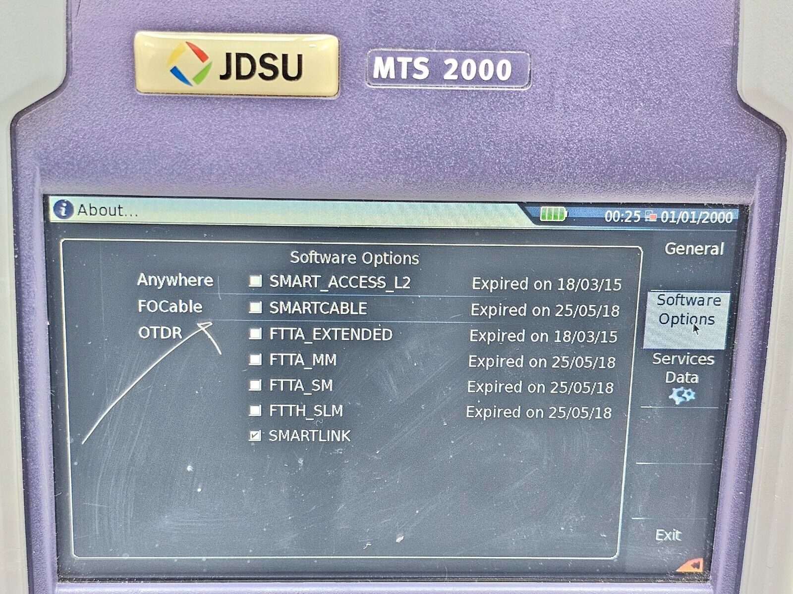 Viavi JDSU MTS 2000 Mainframe with Power Meter VFL + 4126 MA SM OTDR 1310/1550nm