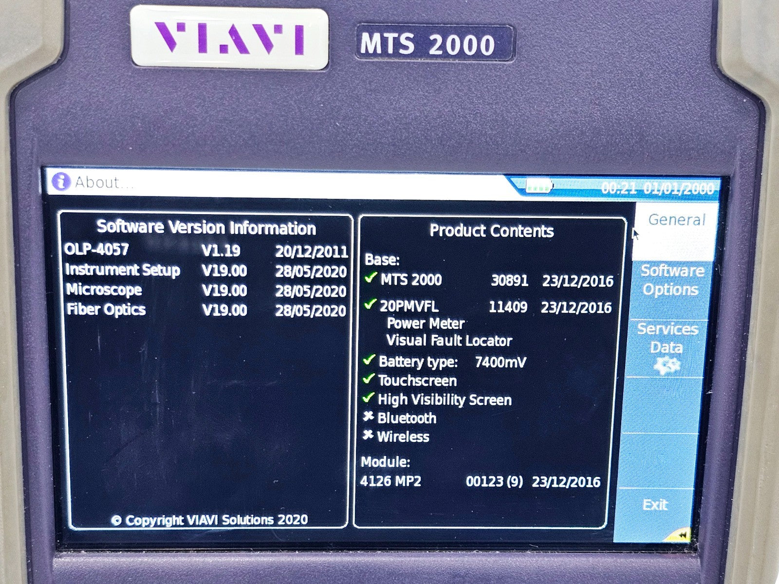 Viavi JDSU MTS 2000 PM/VFL + 4126 MP2 Metro PON 1310/1550 nm OTDR 46/45 dB