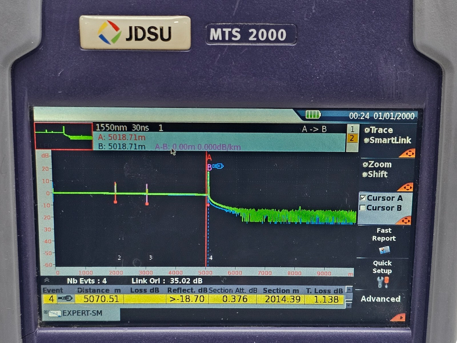 Viavi JDSU MTS 2000 PM/VFL with 4126 MP Metro PON 1310/1550 nm OTDR + FCOMP SW