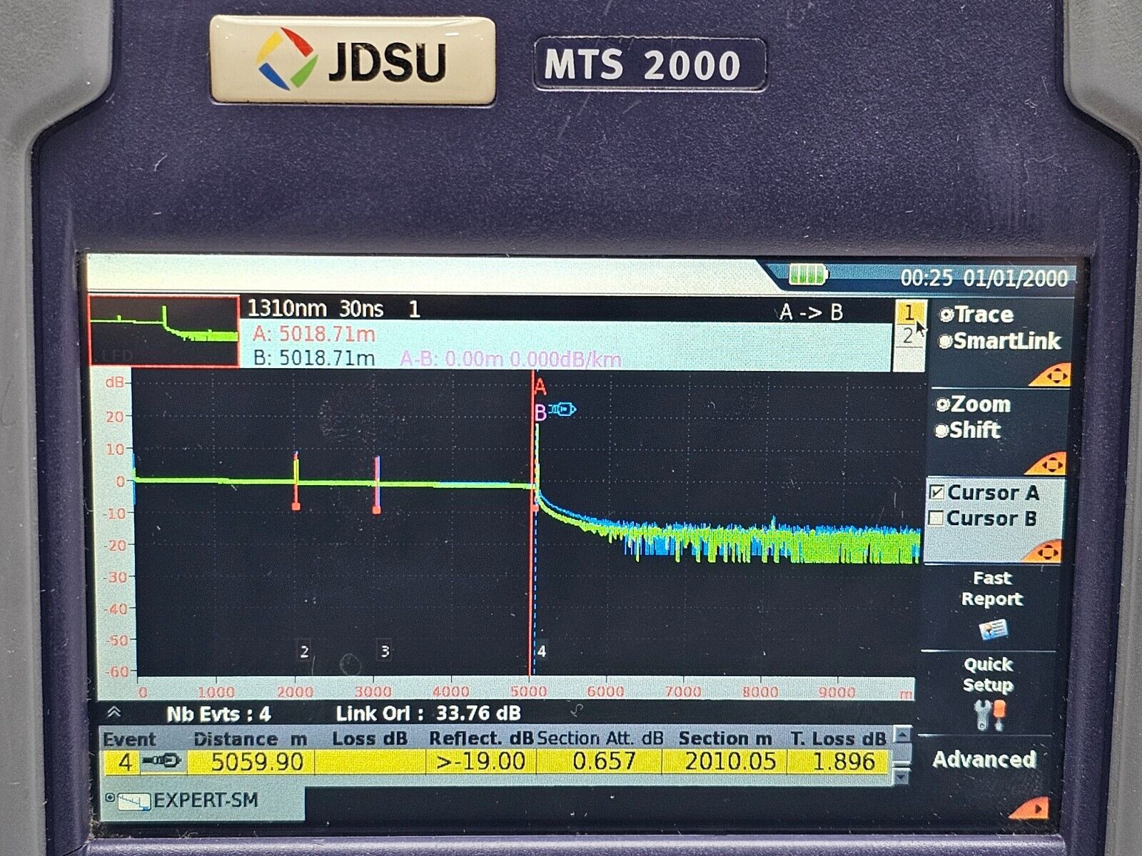 Viavi JDSU MTS 2000 PM/VFL with 4126 MP Metro PON 1310/1550 nm OTDR + FCOMP SW
