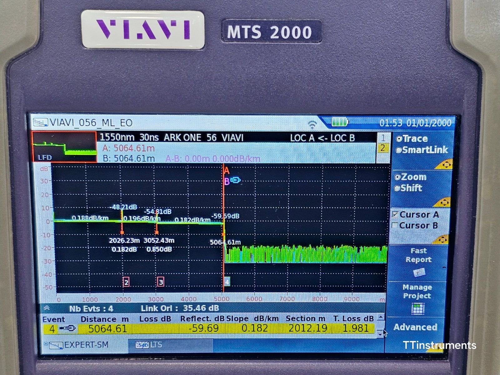 Viavi JDSU MTS 2000 PM/VFL with 4126 MP2 Metro PON 1310/1550 nm OTDR 46/45 dB