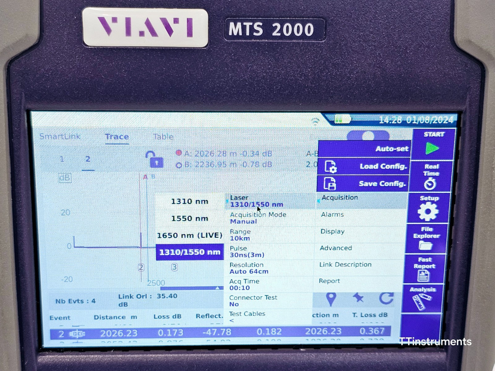 Viavi JDSU MTS 2000 V2 PM/VFL 4138 FMA365 1310 1550 + 1650nm Live SM OTDR APC