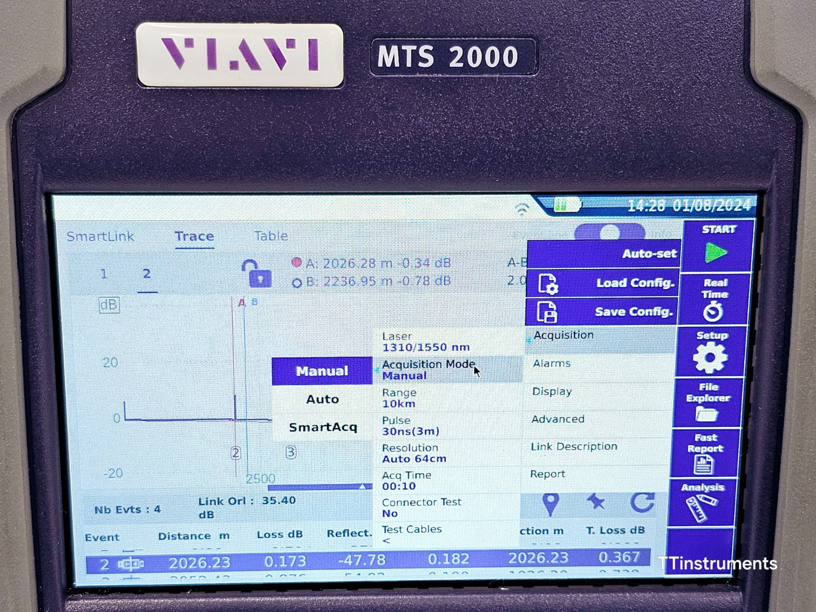 Viavi JDSU MTS 2000 V2 PM/VFL 4138 FMA365 1310 1550 + 1650nm Live SM OTDR APC