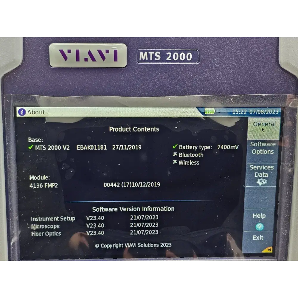 Viavi MTS 2000 V2 mainframe rear panel and AC power adapter socket