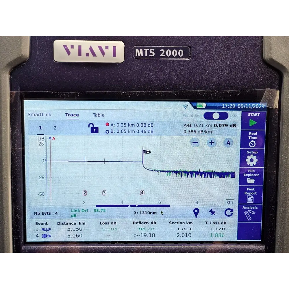 Close-up of SC-APC optical connector port on Viavi 4138 MP49 OTDR module