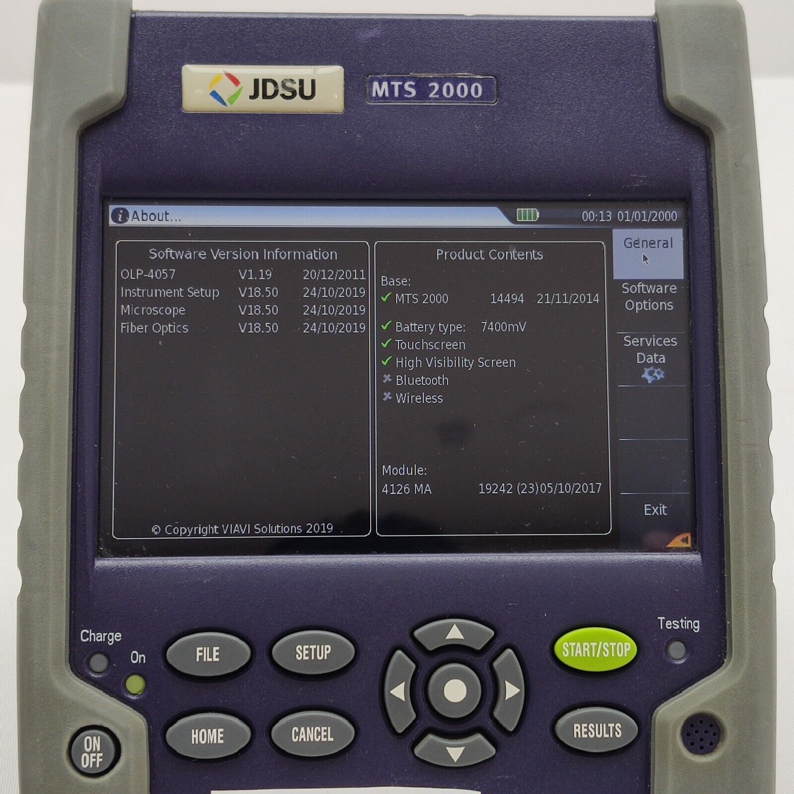 Viavi JDSU MTS 2000 w/ 4126 MA SM OTDR 1310/1550 nm 37/35 dB FTTH/Access/Metro