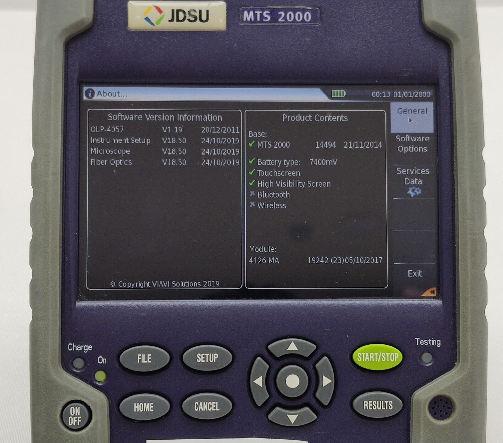 Viavi JDSU MTS 2000 w/ 4126 MA SM OTDR 1310/1550 nm 37/35 dB FTTH/Access/Metro