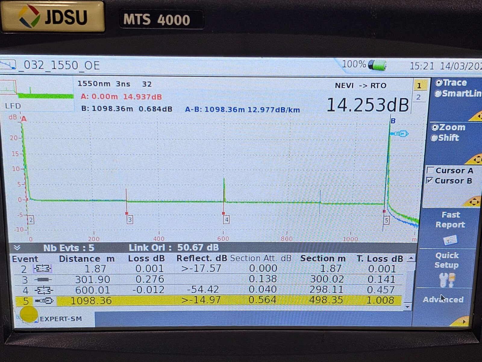 Viavi JDSU MTS 4000 with 4126 MP Metro PON 1310/1550 nm OTDR + FCOMP SW