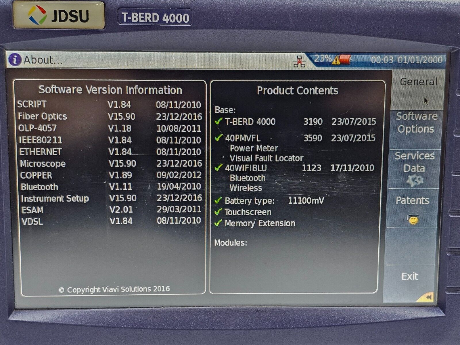 Viavi JDSU MTS 4000 Mainframe Platform with Power Meter and Visual Fault Locator