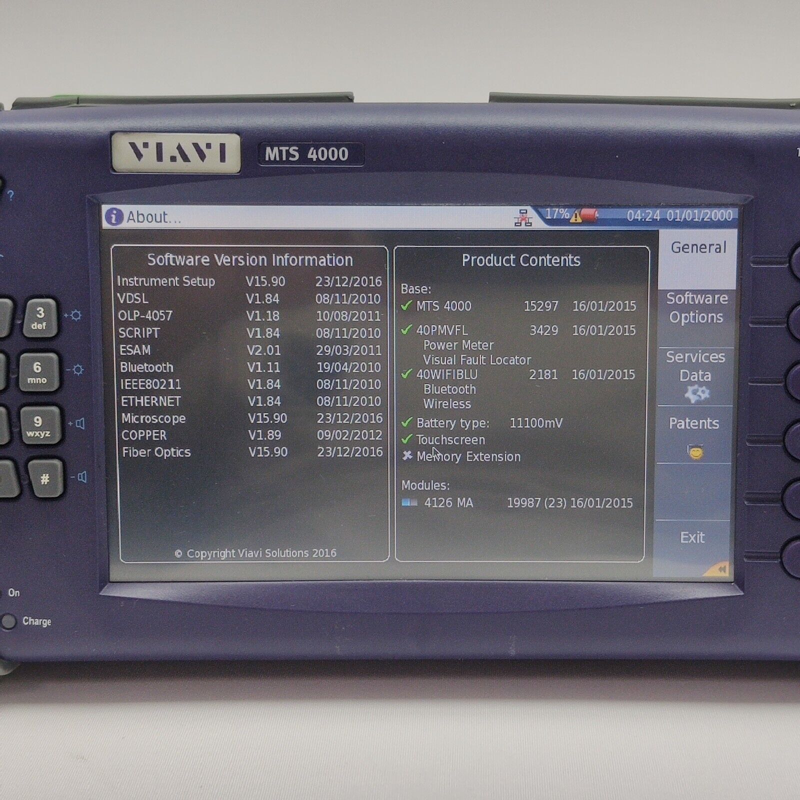 Viavi JDSU MTS 4000 Mainframe w/ 4126 MA SM OTDR 1310/1550 nm 37/35 dB FCOMP APC