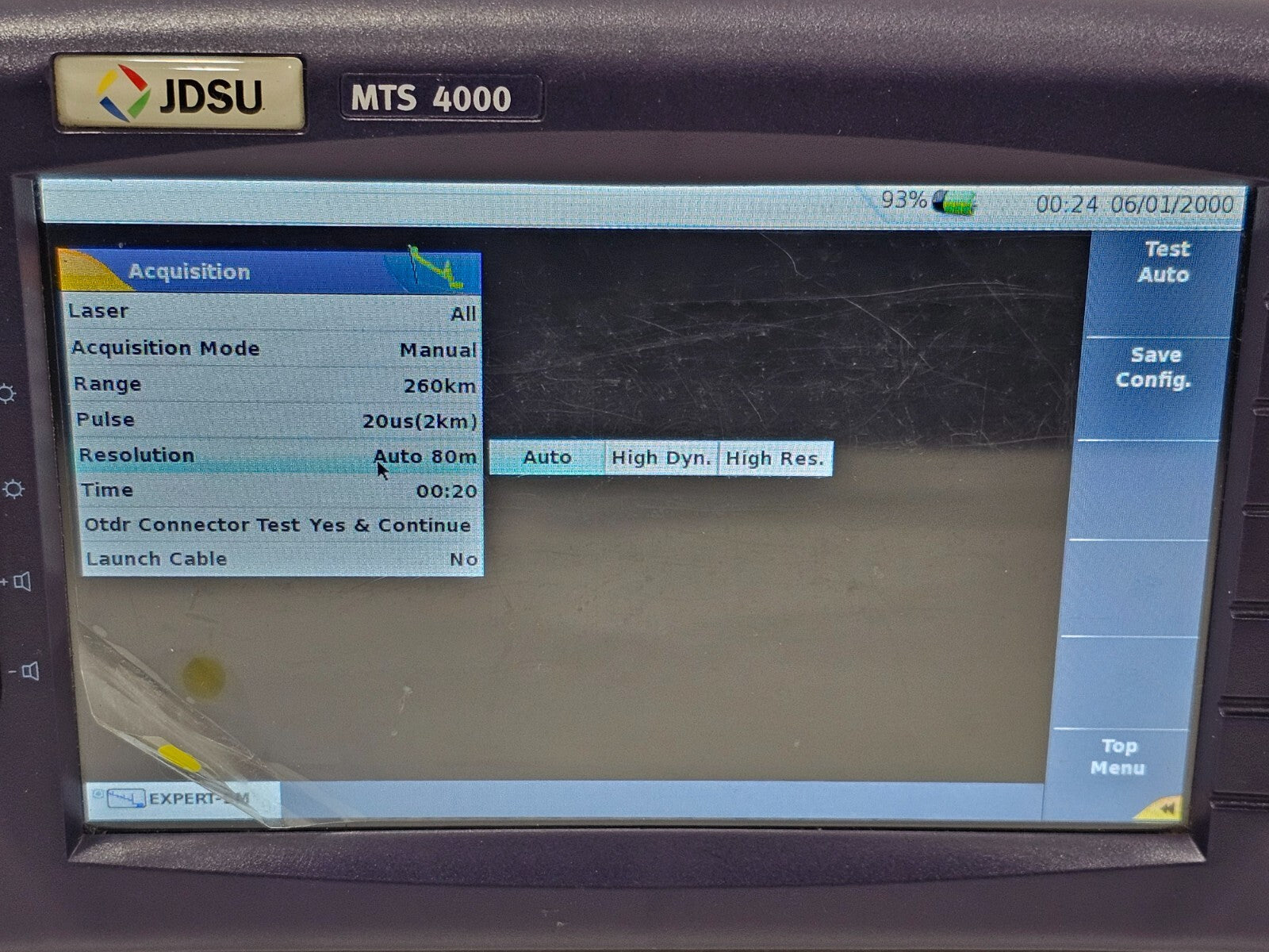 Viavi JDSU MTS 4000 Mainframe with 4126 MA SM OTDR 1310/1550 nm 37/35 dB APC