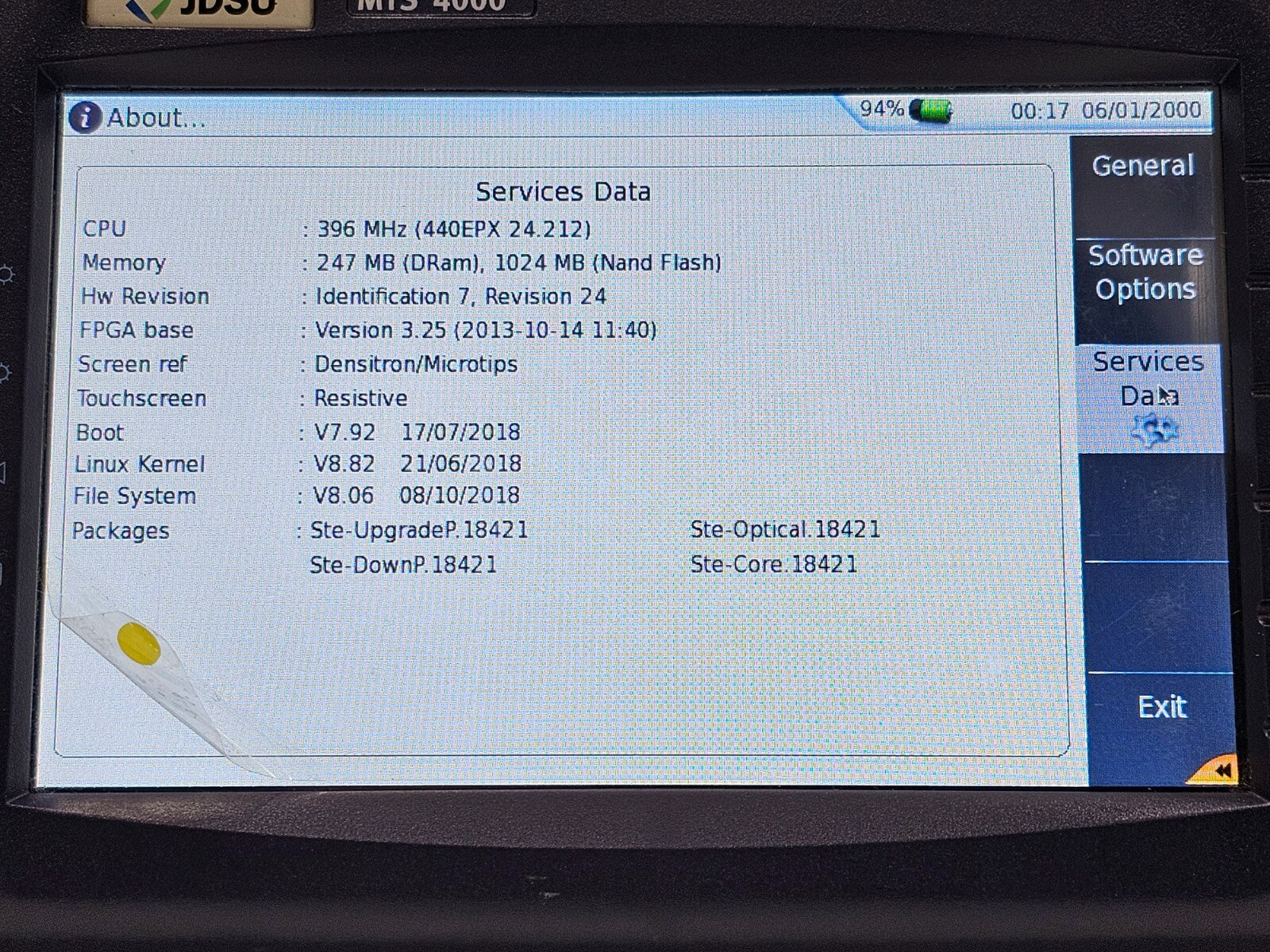 Viavi JDSU MTS 4000 Mainframe with 4126 MA SM OTDR 1310/1550 nm 37/35 dB APC