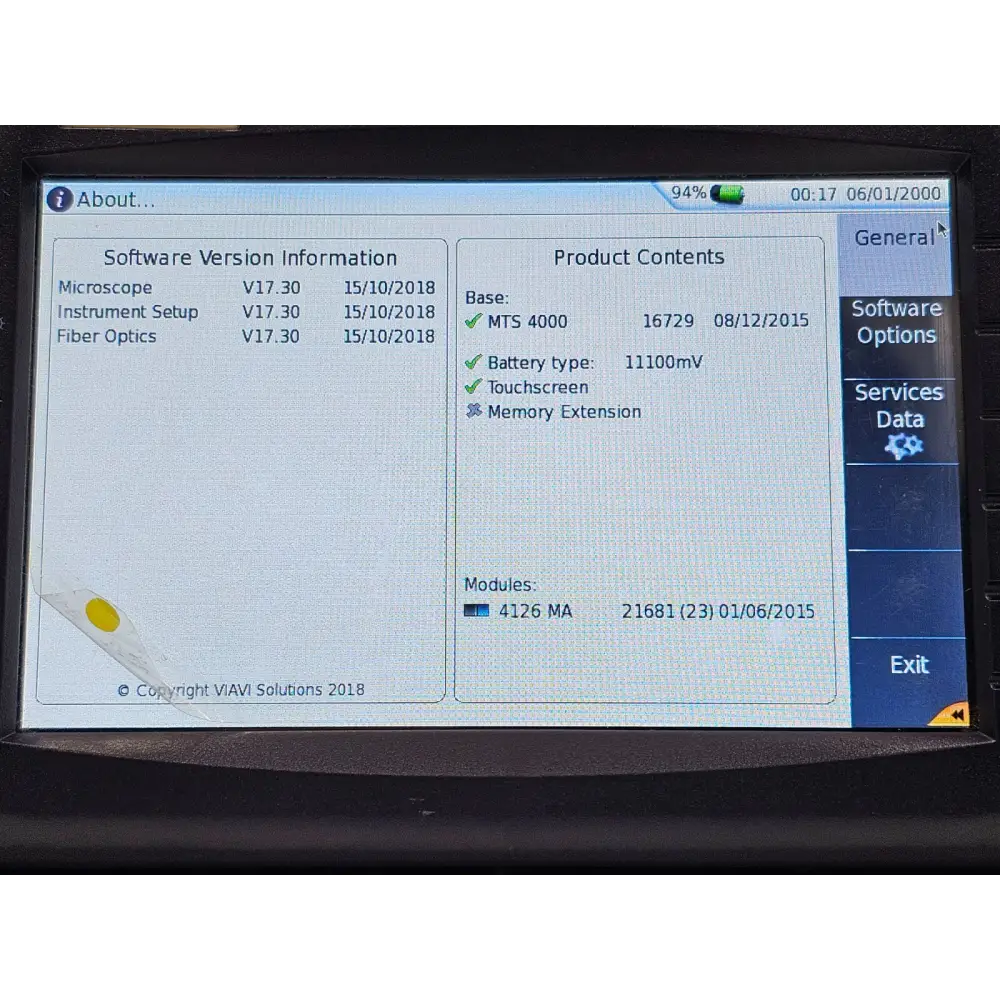 JDSU MTS 4000 unit bottom view with serial number label