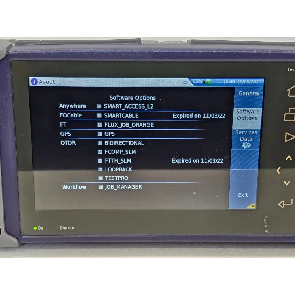 Viavi MTS 4000 V2 optical fibre mainframe with talk set port visible