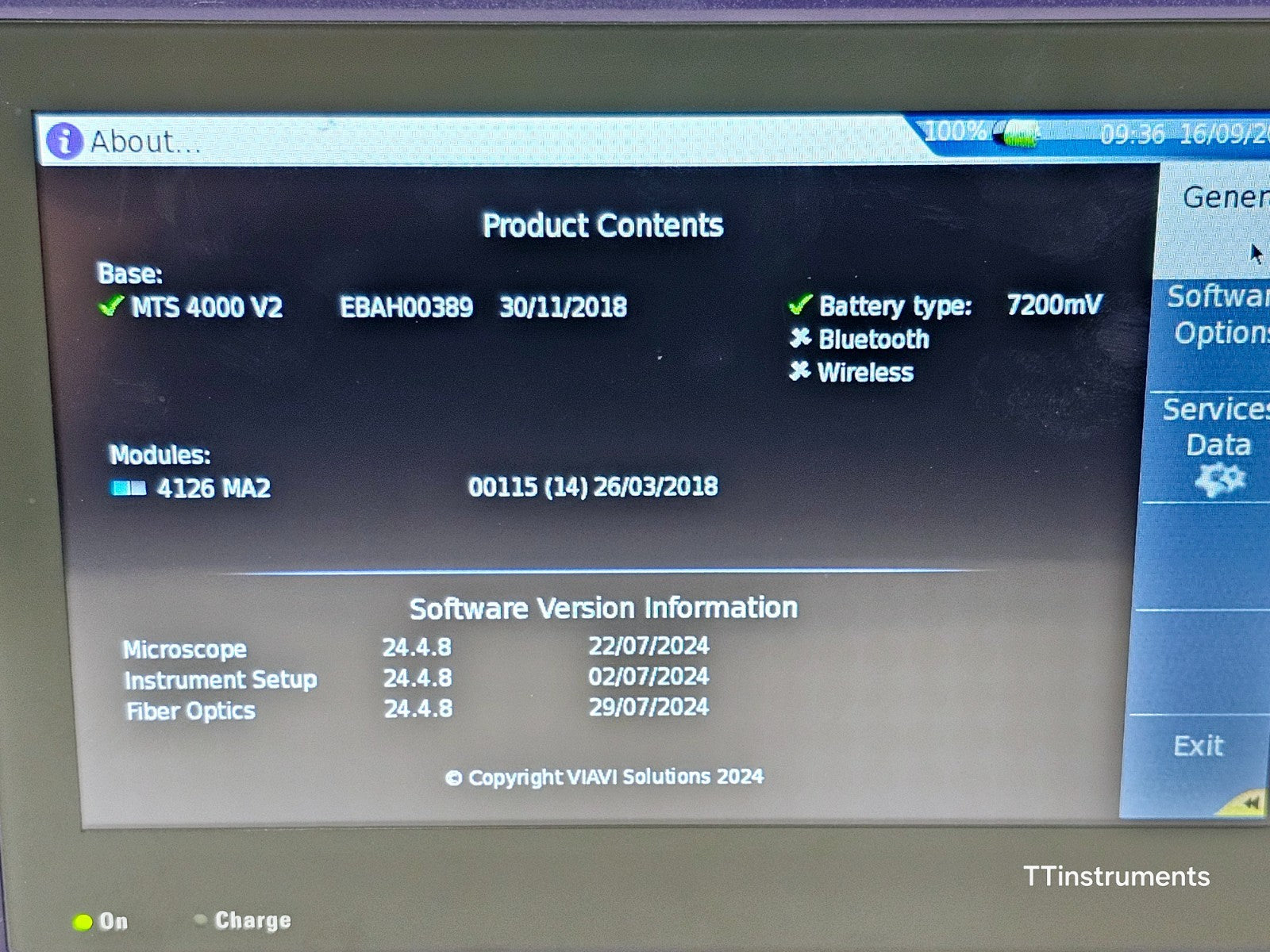 Viavi JDSU MTS 4000 V2 Platform + 4126 MA2 SM 1310/1550 nm OTDR MFD 2018 SC-APC
