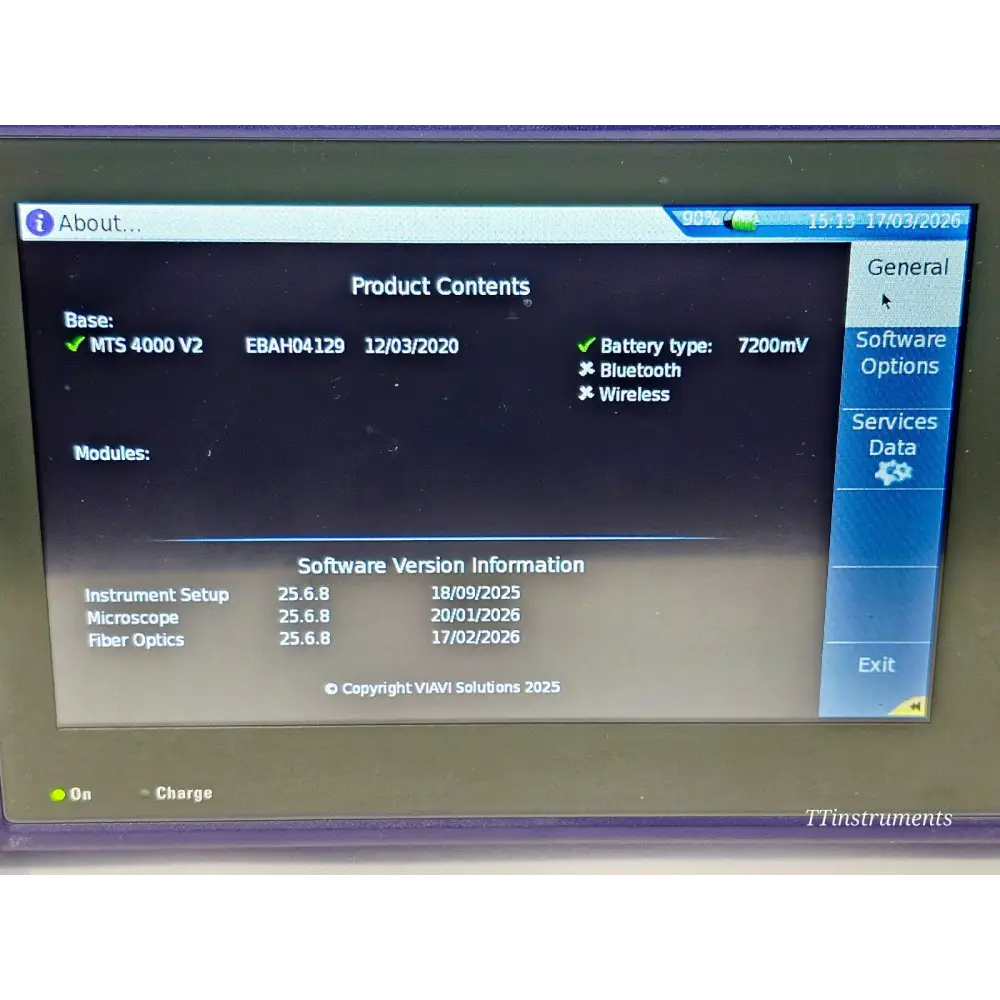 Close-up of Viavi MTS 4000 V2 module bay and interface ports