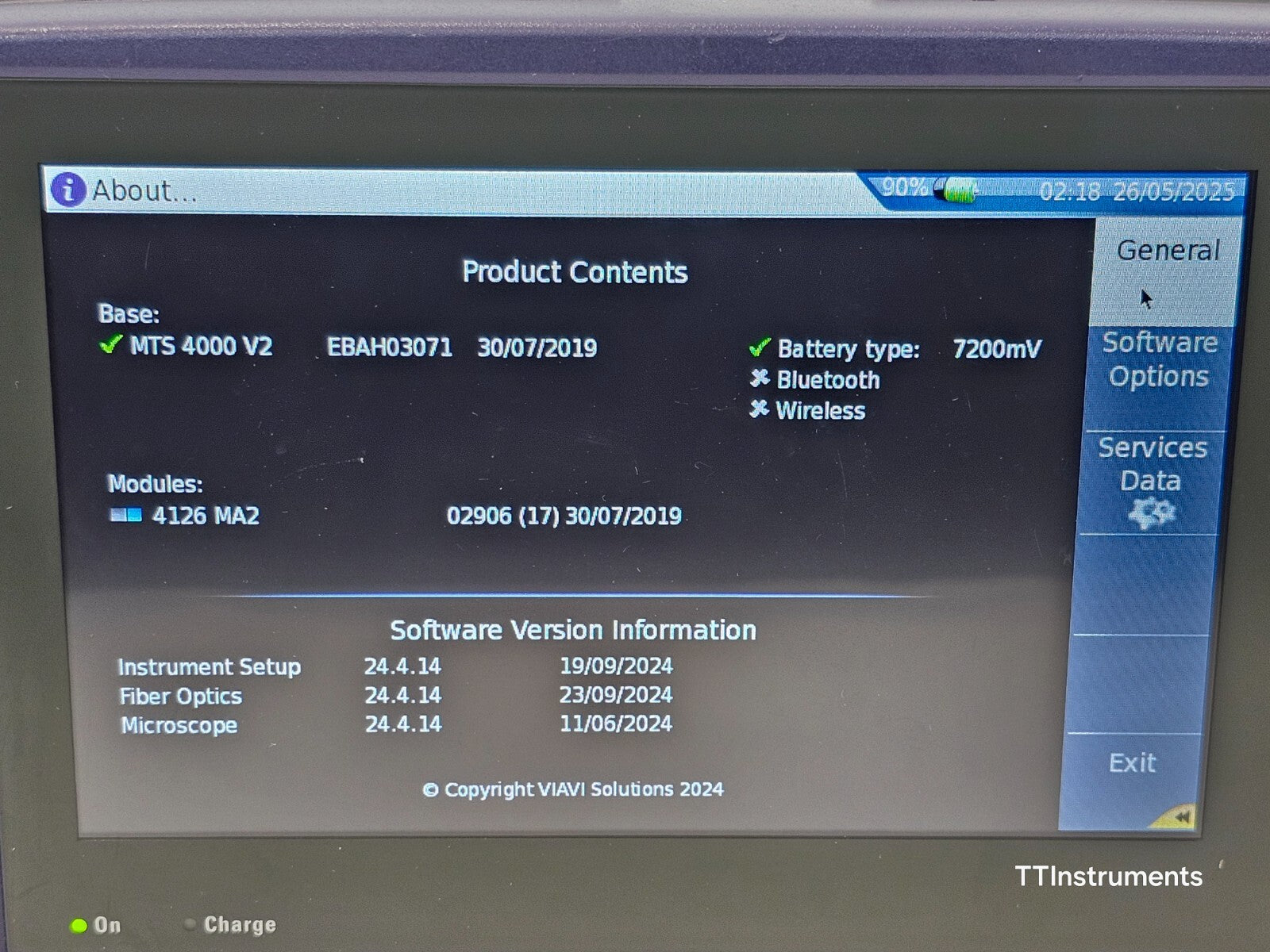 Viavi JDSU MTS 4000 V2 Platform with 4126 MA2 SM 1310/1550 nm OTDR