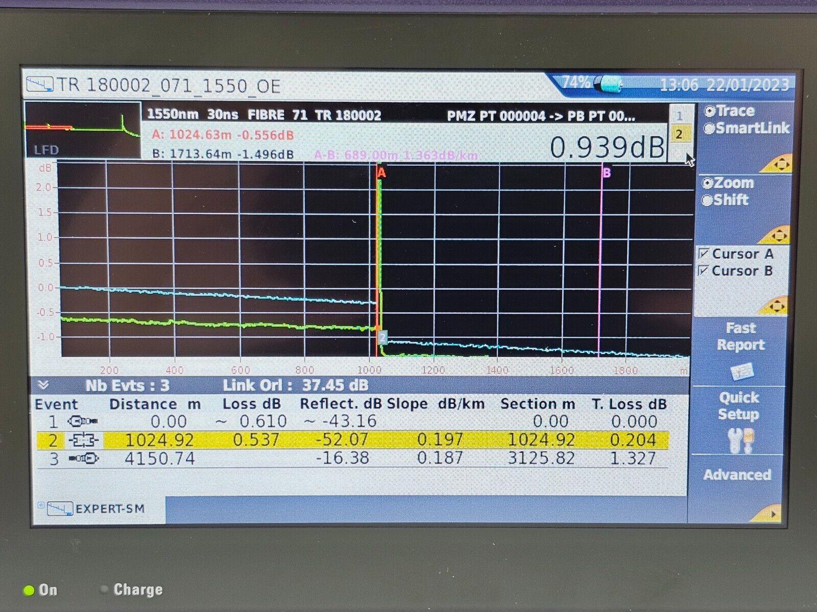 Viavi JDSU MTS 4000 V2 w/ 4126 MA2 SM 1310/1550 nm OTDR 40/40 dB Access Metro