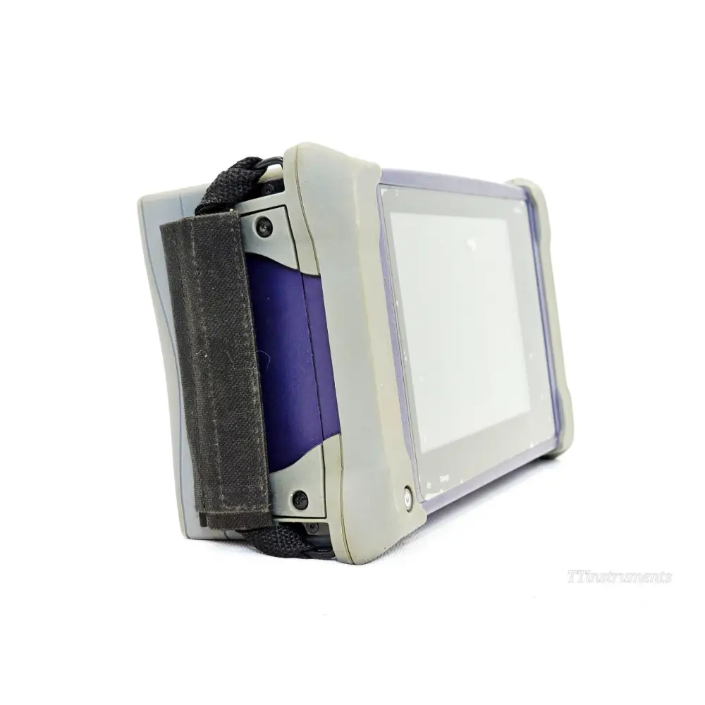 VIAVI MTS 4000 V2 left side view showing protective casing, hand strap attachment, and screen edge detail