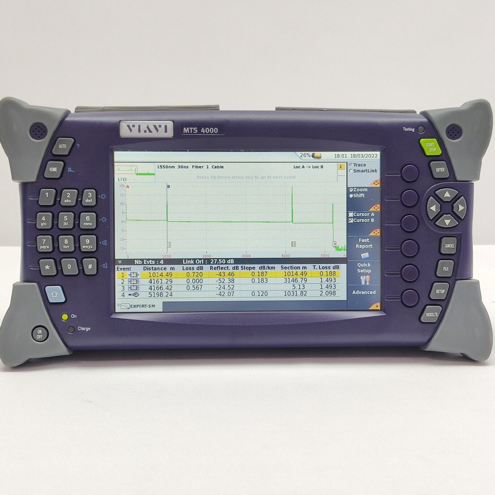 Viavi JDSU MTS 4000 w/ PM & 4138 MP49 1310/1490/1550 nm OTDR FCOMP 43/41/41 dB