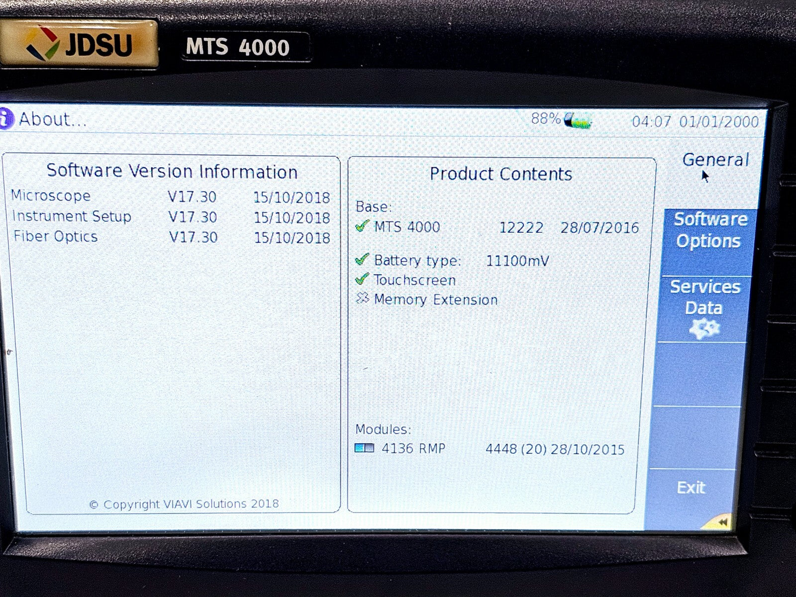 Viavi JDSU MTS 4000 with 4136 RMP Metro PON 1310/1550nm + Filtered 1625nm OTDR
