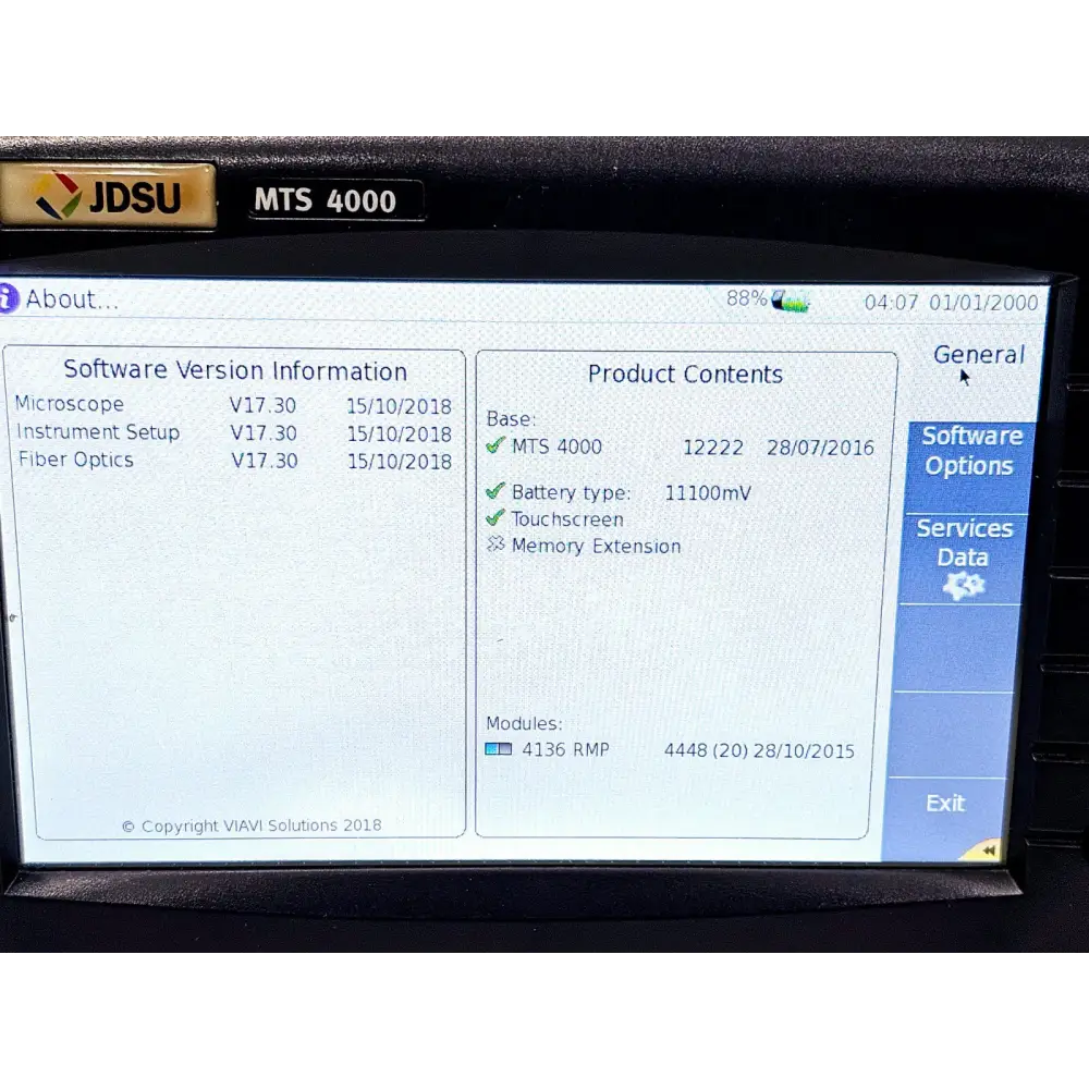 Viavi MTS 4000 OTDR screen showing SMART TEST software interface